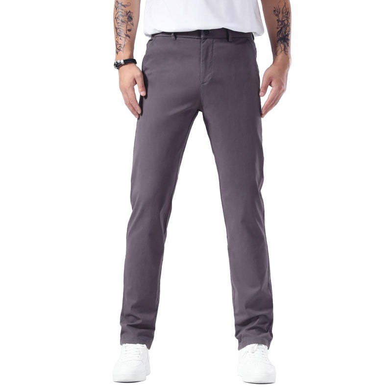 Plaid&Plain Men's Slim Fit Khaki Pants Men's Tapered Chino Pants 8801Grey 34X30 - Image 1
